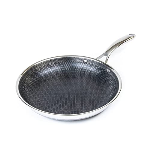 HexClad 10 Inch Hybrid Stainless Steel Pan with Stay-Cool Handle - PFOA Free, Dishwasher and Oven Safe, Non Stick, Works with Induction Cooktop, Gas, Ceramic, and Electric Stove