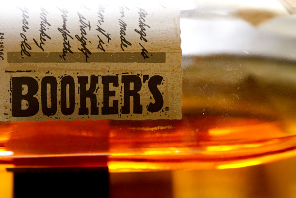 bookers bourbon bottle on its side.