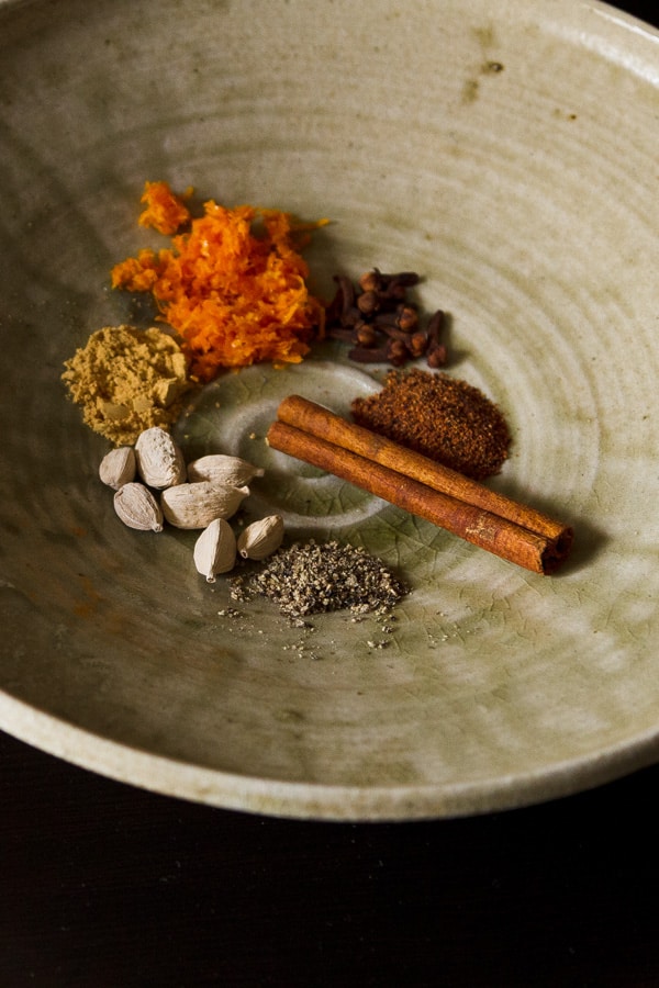 chai spices in a ceramic bowl.